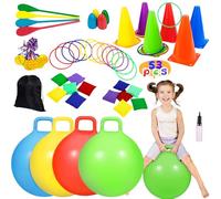 CWLAKON Jeu de Kermesse Extérieur 53 Pièces avec 5 Activités, Balles Sauteuses, Course à l‘Œuf, Lancer d‘Anneaux pour Anniversaire, Fête de Jardin et Rassemblements Familiaux