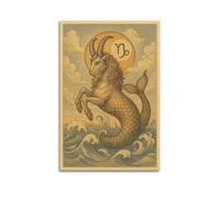 CWLLOG Impression sur toile - Astrologie - Capricorne - Chèvre de mer - Style rétro - Sans cadre - Décoration moderne pour salon et chambre à coucher - 30 x 45 cm