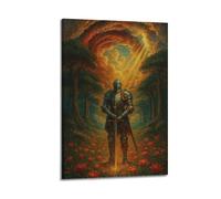 CWLLOG Impression sur toile murale abstraite, champ de fleurs, chevalier de lumière sacrée, style moderne, décoration de salon et de chambre à coucher, 20 x 30 cm