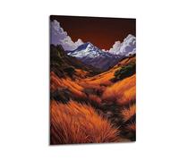 CWLLOG Impression sur toile murale - Paysage d'herbe orange et vallée de montagne enneigée - Décoration moderne pour salon et chambre à coucher - 60 x 90 cm
