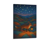 CWLLOG Impression sur toile murale - Renard avec lanterne sous constellation - Décoration moderne pour salon et chambre à coucher - 20 x 30 cm
