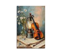 CWLLOG Impression sur toile style rétro violon et lanterne - Décoration murale moderne pour salon et chambre à coucher - 40 x 60 cm