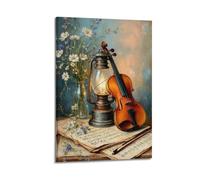 CWLLOG Impression sur toile style rétro violon et lanterne - Décoration murale moderne pour salon et chambre à coucher - 30 x 45 cm