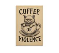 CWLLOG Impressions sur toile - Impression sur toile - Motif chat - Humour - Café ou violence - Sans cadre - Décoration moderne pour salon et chambre à coucher (30 x 45 cm)