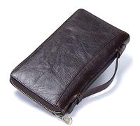 CWLPSL Portefeuille en Cuir de Vache en Cuir de Vache pour Homme, Pochette décontractée, Porte-Cartes, Fermeture éclair, avec Porte-Passeport, étui de téléphone pour Homme Long (Couleur : café)