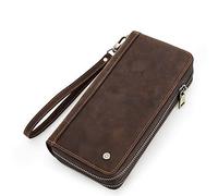 CWLPSL Portefeuille Long en Cuir véritable pour Homme, Porte-Cartes, Pochette, Sac pour téléphone Portable, Porte-Monnaie, Portefeuille à Deux Volets en Cuir pour Homme avec Poche zippée, Sac à Main