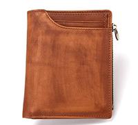 CWLPSL Portefeuille pour Homme en Cuir véritable avec Fermeture éclair et Blocage RFID, Portefeuille élégant à Deux Volets avec fenêtre d'identification (Couleur : Marron)