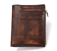 CWLPSL Portefeuille pour Homme en Cuir véritable avec Fermeture éclair et Blocage RFID, Portefeuille élégant à Deux Volets avec fenêtre d'identification (Couleur : Marron)