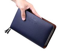 CWLPSL Portefeuille pour Homme, Pochette d'affaires de Grande capacité, Portefeuille à Double Fermeture éclair, Sac à Main Long pour Homme (A, 19 x 9,5 cm)