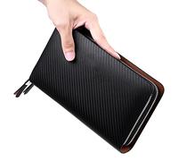 CWLPSL Portefeuille pour Homme, Pochette d'affaires de Grande capacité, Portefeuille à Double Fermeture éclair, Sac à Main Long pour Homme (A, 19 x 9,5 cm)