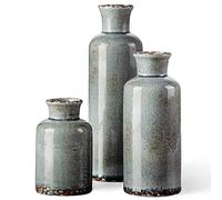 CwlwGO - Lot de 3 vases rustiques en céramique pour décoration de Table, Bleu rétro, Cuisine, Salon, idéal pour Ajouter Une Touche décorative à n'importe Quelle pièce.