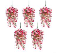CWOQOCW Fleurs artificielles à suspendre en soie Eucalyptus Gloire du matin Résistant aux UV pour jardin, terrasse, balcon, porte d'entrée, décoration 77 x 36 cm (rouge rose peu profond)