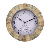 CWOQOCW Horloge murale d'intérieur et d'extérieur de 25,4 cm avec thermomètre intégré, silencieuse, sans tic-tac, étanche, résistante à la poussière, pour jardin, terrasse, salle de bain, piscine