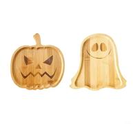 CWOQOCW Lot de 2 assiettes en bois en forme de citrouille d'Halloween, plateaux de service en forme de citrouille et de collation pour présentation des aliments de fête