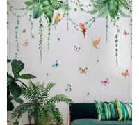 CWOQOCW Lot de 2 stickers muraux amovibles en vinyle motif feuilles de palmier vertes tropicales pour salon, chambre à coucher