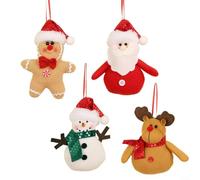 CWOQOCW Lot de 4 décorations de sapin de Noël en tissu avec Père Noël, élan, bonhomme de neige, biscuits pour fête de vacances, décoration d'intérieur