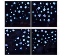 CWOQOCW Lot de 4 stickers muraux phosphorescents en PVC pour chambre d'enfant Motif cœur et étoile