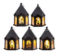CWOQOCW Lot de 5 mini lanternes décoratives d'Halloween avec bougie LED noire hexagonale à suspendre, pour intérieur, maison, fête, mariage, cheminée, étagère