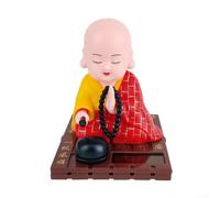 CWOQOCW Mini Bouddha porte-bonheur assis, décoration solaire de moine secouant, figurine de moine miniature pour voitures, maisons, espaces de travail (rouge)