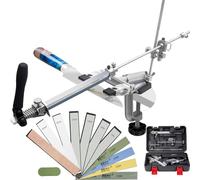CWOVRS Aiguiseur à Couteaux, RX-009 Affûteur de Couteaux à Angle Fixe Rotatif à 360°, Curseur et Fixation Précis Améliorés, Système d'Affûtage de Couteaux à Cuisine, 10 Pierres + 1 Cuir+ 1 Pâte