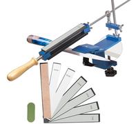 CWOVRS Aiguiseur Couteaux Manuel Professionnel, Kit d'Aiguiseurs de Couteaux à Dégagement Rapide, Système d'Affûtage de Couteaux à Angle Fixe avec Maintien Abrasif, 6 Pierres + 1 Strop en Cuir