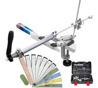 CWOVRS Aiguiseur de Couteaux, RX-009 Affûteur Couteaux à Angle Fixe Rotatif à 360°, Curseur et Fixation Précis Améliorés, Kit de Système d'Affûtage de Couteaux à Cuisine, 10 Pierre Kit