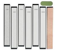 CWOVRS Kit de 6 pierres à aiguiser diamant avec base antidérapante - 120#, 240#, 600#, 1000#, 2000#, 3000#, 1 cuir strop, 1 pâte de polissage pour aiguiseurs de couteaux à angle fixe
