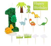CWPFVQA 1 Bougie Dinosaure Numéro 1 Et 11 Inserts De Gâteau Dinosaure, Décorations De Gâteaux, Accessoires D'Ambiance De Fête, Inserts d'anniversaire Amusants, Accessoires De Gâteau.