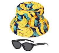 CWPFVQA 1 Chapeau Banane Et 1 Paire De Lunettes De Soleil avec Visière, Chapeau De Pêche Décontracté Et Polyvalent, Chapeau De Soleil Pliable, Chapeau De Pêche Imprimé Amusant, Accessoires Assortis.
