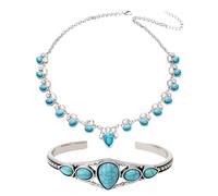 CWPFVQA 1 Collier Vintage Et 1 Bracelet Vintage, Bijoux Fantaisie, Bijoux Boho, Bracelet Réglable, Bijoux Fantaisie, Bijoux Bleus