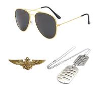 CWPFVQA 1 Pièce De Lunettes De Soleil, 1 Pièce D'Insigne De Pilote, 1 Pièce D'Étiquette De Chien, Costume De Pilote, Accessoires De Costume De Fan Militaire, Adaptés Au Cosplay, À La Soirée À Thème