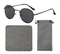 CWPFVQA 1 Pièce De Lunettes De Soleil Rondes Avec 1 Pièce De Tissu Pour Lunettes, 1 Pièce De Sac À Lunettes, Lunettes De Soleil Rondes Rétro, Lunettes De Soleil Mode, Lunettes De Soleil Unisexes
