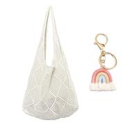 CWPFVQA 1 Sac En Maille De Plage, 1 Pendentif, Sac Au Crochet Femme, Sac Shopping Femme, Sac En Maille De Voyage