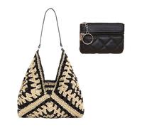 CWPFVQA 1 Sac En Paille, 1 Breloque Bourse, Sac Raphia Été Pour Femme, Sac Panier Pour Femme, Sac Au Crochet Pour Femme, Sac De Plage Raphia, Sac À Main Bohème