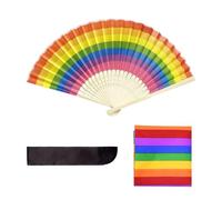 CWPFVQA 1 Ventilateur Pliant Arc-en-Ciel avec 1 Sac De Ventilateur Pliant, 1 Écharpe Carrée Arc-en-Ciel, Ventilateur À Main Pliant Multicolore, Fan Arc-en-Ciel Fier, Ventilateur Pliant Dansant