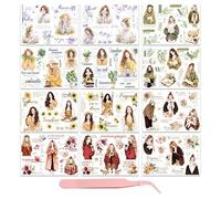 CWPFVQA 12 Feuilles D'Autocollants De La Série Girly, 1 Pince À Épiler, Autocollants De Transfert Effaçables, Ensemble D'Autocollants pour Scrapbooking, Autocollants De Décoration Esthétique