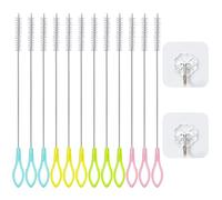 CWPFVQA 12 Pièces Brosse De Nettoyage De Paille, 2 Pièces Crochets Transparents, Brosse De Paille en Acier Inoxydable, Brosse De Nettoyage De Tube À Essai, Brosse Tubulaire pour Le Nettoyage