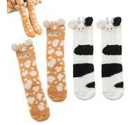 CWPFVQA 2 Paires De Chaussettes D'Animaux Mignons, Chaussettes De Girafe, Chaussettes De Vache, Chaussettes Chaudes Pour La Maison, Chaussettes Mi-Mollet En Velours Corail