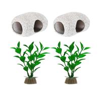 CWPFVQA 2 Pièces De Pierres D'Aquarium, avec 2 Pièces De Plantes Aquatiques D'Aquarium, Pierres Cachées pour Animaux Aquatiques, Pierres D'Élevage d'animaux Aquatiques, Accessoires D'Aquarium