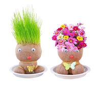 CWPFVQA 2 Pièces Poupées Culture Plantes, 2 Pièces Plateaux, Têtes Fleurs Herbe, Décor Bureau Créatif, Cadeaux Croissance Enfants