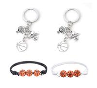 CWPFVQA 2 Porte-Clés et 2 Bracelets de Basket-Ball, Porte-Clés en Métal, Cadeaux et Bijoux Créatifs pour Fans de Sport