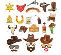 CWPFVQA 25Pcs Western Cowboy Photo Props, Cowboy Photo Booth Props, Décorations De Fête De Cowboy, Décorations De Fête du Far West, Accessoires De Fête De Style Occidental