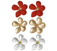 CWPFVQA 3 Paires De Boucles d'oreilles À Fleurs, Boucles d'oreilles À Cinq Pétales, Boucles d'oreilles À Grandes Fleurs, Boucles d'oreilles Élégantes pour Femmes