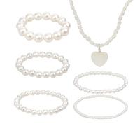 CWPFVQA 5 Pièces Bracelets De Perles, 1 Collier De Perles, Bijoux Pour Femmes Et Filles