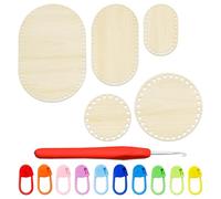 CWPFVQA 5 Pièces Panier Au Crochet avec Base en Bois, 1 Pièce Crochet, 10 Pièces Boucles Marquées, Panier Au Crochet Base en Bois Base en Bois Naturel, Base Ronde