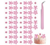 CWPFVQA 60 Fleurs De Cerisier en Papier De Riz Collant, 1 Pince À Épiler, Décoration De Gâteau, Décoration De Gâteau Comestible, Décoration De Gâteau d'anniversaire