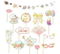 CWPFVQA Ensemble D'Accessoires Photo 14 Pièces, 1 Théière, Tasse À Thé, Ensemble De Drapeaux, Accessoires pour Cabine Photo pour Enterrement De Vie De Jeune Fille