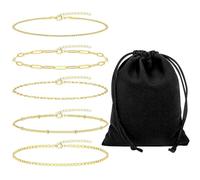 CWPFVQA Ensemble De 5 Bracelets en Or Et 1 Sac De Rangement, Bracelets Empilables, Bracelets À La Mode Et Simples, Bracelets pour Femmes, Bracelets Réglables
