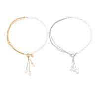 CWPFVQA Lot de 2 colliers de perles avec pendentif en perles pour femme, accessoires de décoration de mariage, accessoires de bijoux, collier de perles à pompons, Alliage + perle synthétique
