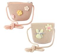 CWPFVQA Lot De 2 Petits Sacs Tissés en Paille, Sacs Légers pour Enfants, Sacs Mignons pour Filles, Mini Sacs À Bandoulière, Petits Sacs De Rangement pour Enfants, Sacs À Bandoulière Tissés